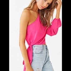 Chiffon One-Shoulder Top Fuchsia